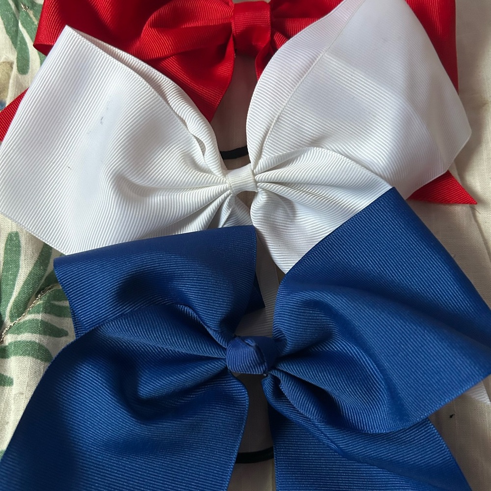 Varsity Spirt Red, White, and Blue Bows